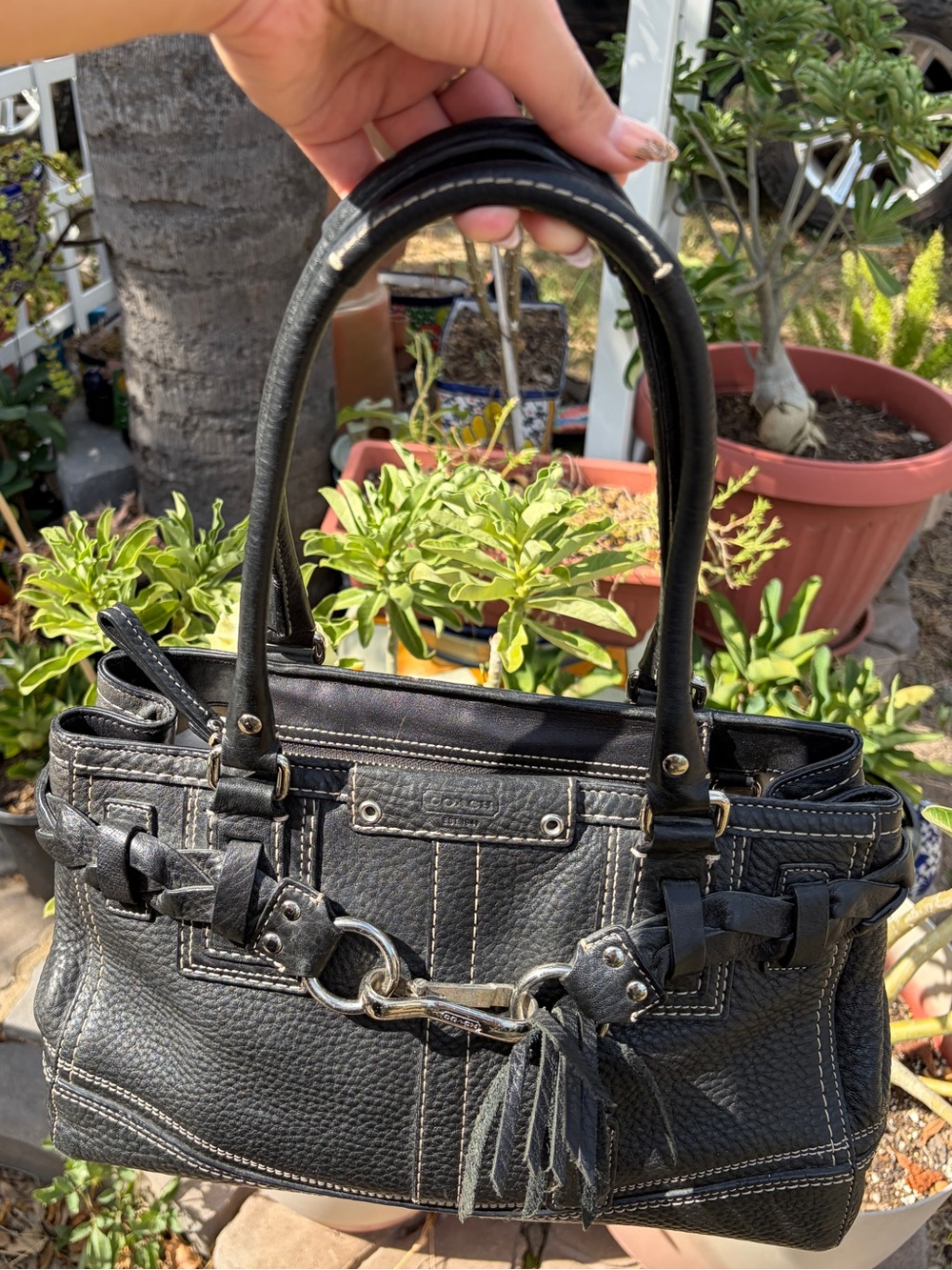 Coach Black Pebbled Leather Shoulder Bag with Silver Hardware